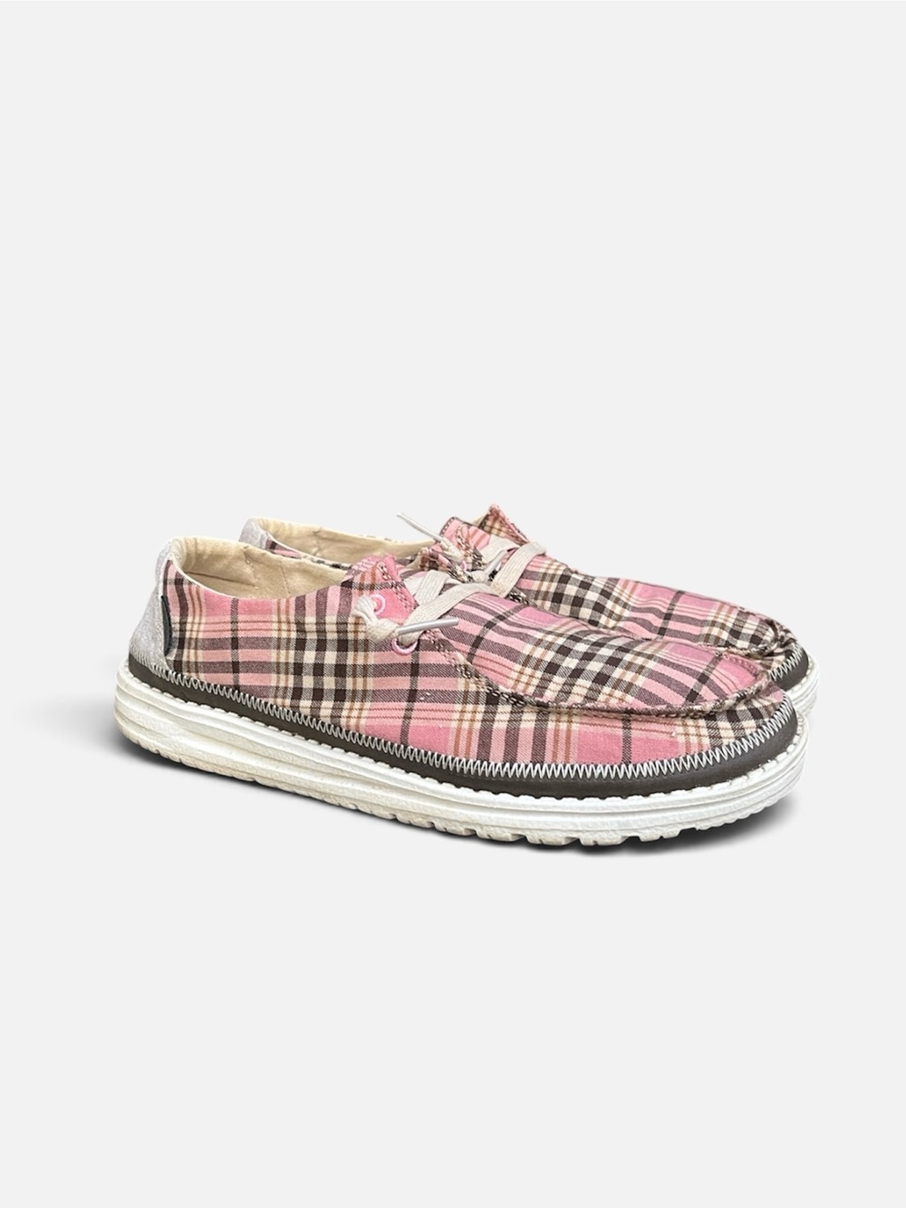 HEY DUDE Wendy Slip-on Shoe in Tartan Azur Pink Women’s Size 8